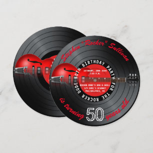 Rocker Dude Guitar Record 50th Birthday Party Invitation