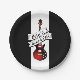 Rocker Guitar Born to Rock and Roll Music Party Paper Plate