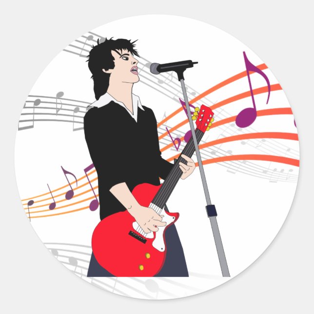 Rocker Guy Guitar Player Music cartoon Art Classic Round Sticker (Front)