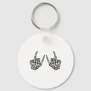 Rocker Hand Sign Rock Skeleton Retro Halloween Men Key Ring
