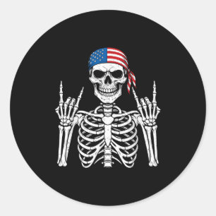 Rocker Hand Skeleton Cool Halloween Punk Rock Men Classic Round Sticker