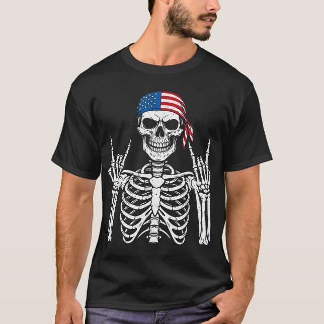 Rocker Hand Skeleton Cool Halloween Punk Rock T-Shirt (Front)
