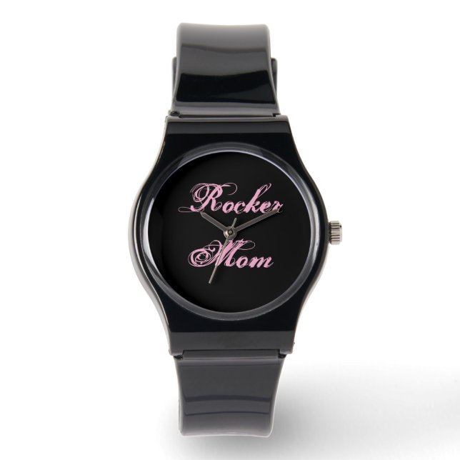 Rocker Mum Wrist Watch (Black & Pink) (Front)