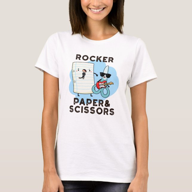 Rocker Paper And Scissors Funny Game Pun  T-Shirt (Front)
