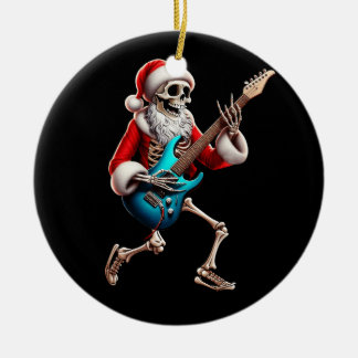 Rocker Santa Skeleton Guitar Horror Christmas Rock Ceramic Tree Decoration