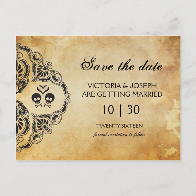 Rocker Save The Date - Skull & Crossbones Announcement Postcard (Front)