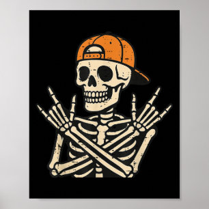 Rocker Skater Skeleton Cool Halloween Costume Men Poster