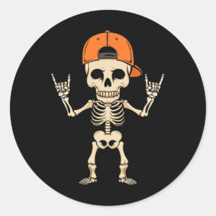 Rocker Skeleton Cap Halloween Punk Rock Men Boys  Classic Round Sticker