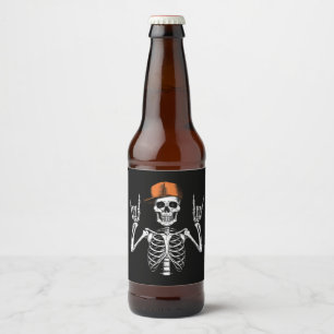 Rocker Skeleton Cap Skater Cool Halloween Punk Beer Bottle Label