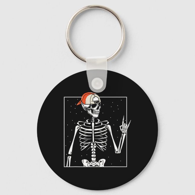 Rocker Skeleton Cap Skater Cool Halloween Punk  Key Ring (Front)