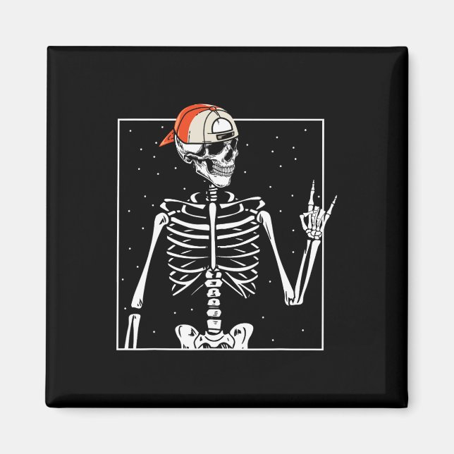 Rocker Skeleton Cap Skater Cool Halloween Punk  Magnet (Front)
