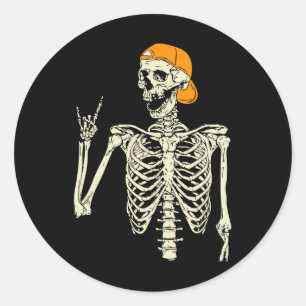 Rocker Skeleton Cap Skater Cool Halloween Punk Roc Classic Round Sticker