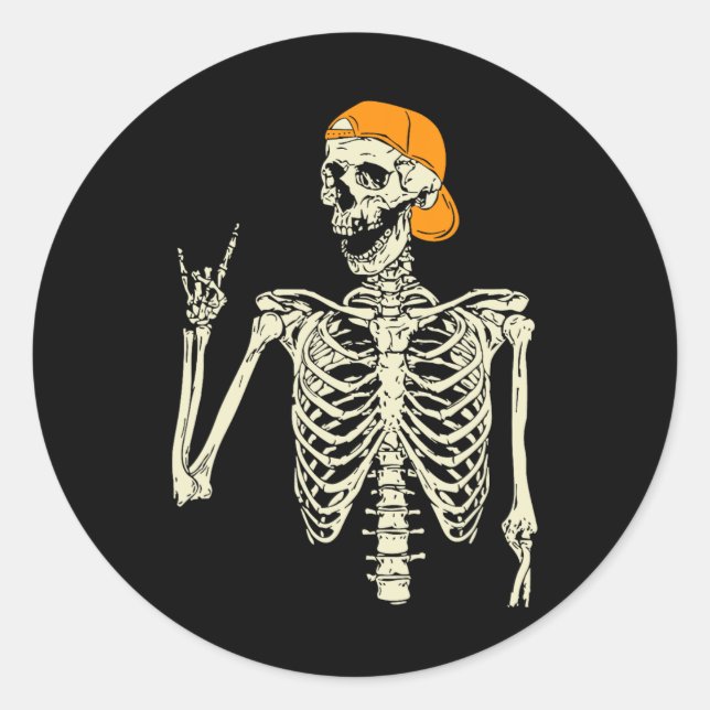 Rocker Skeleton Cap Skater Cool Halloween Punk Roc Classic Round Sticker (Front)