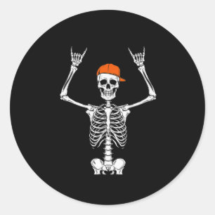 Rocker Skeleton Cap Skater Cool Halloween Punk Roc Classic Round Sticker