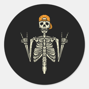 Rocker Skeleton Cap Skater Cool Halloween Punk Roc Classic Round Sticker