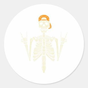 Rocker Skeleton Cap Skater Cool Halloween Punk Roc Classic Round Sticker