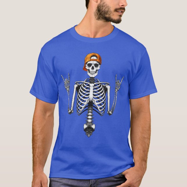 Rocker Skeleton Cap Skater Cool Halloween Punk Roc T-Shirt (Front)