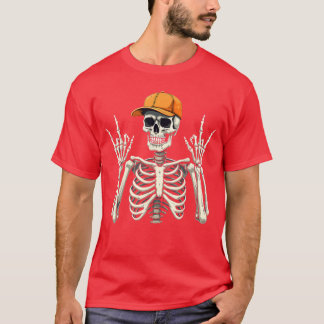Rocker Skeleton Cap Skater Cool Halloween Punk Roc T-Shirt