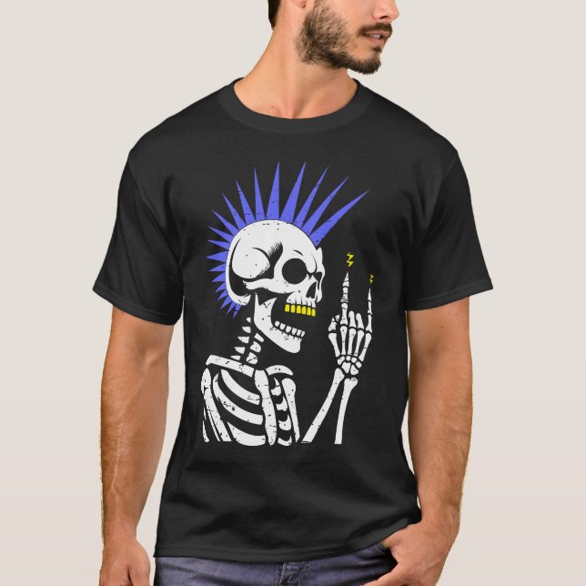 Rocker Skeleton Cap Skater Cool Halloween Punk T-Shirt (Front)