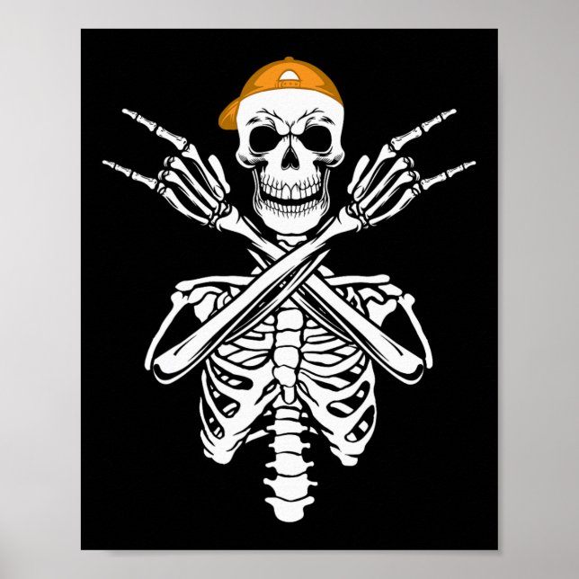 Rocker Skeleton Cap Skater Halloween Hand Rock Men Poster (Front)