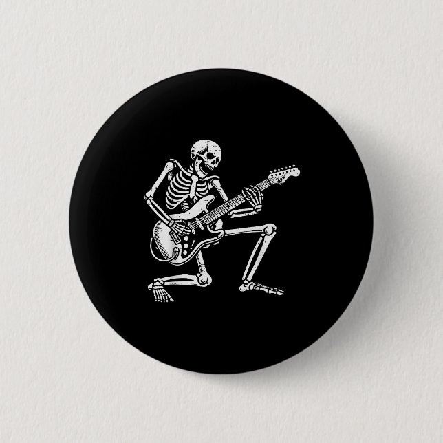 Rocker Skeleton Electric Guitar Rock Music Men Boy 6 Cm Round Badge (Front)