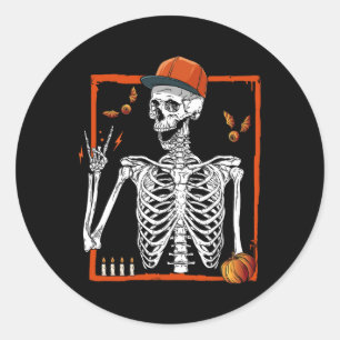 Rocker Skeleton Hand Rock On Costume Fun Halloween Classic Round Sticker