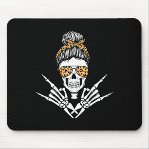 Rocker Skeleton Hand Rock On Leopard Messy Bun Hal Mouse Mat