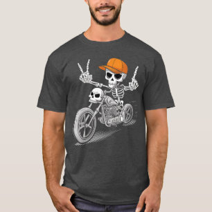 Rocker Skeleton on Motorcycle Cool Halloween Punk T-Shirt