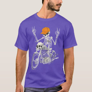 Rocker Skeleton on Motorcycle Cool Halloween Punk  T-Shirt