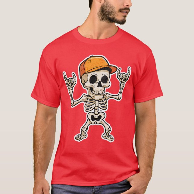 Rocker Skeleton Punk Cap Skater Cool Halloween Pun T-Shirt (Front)