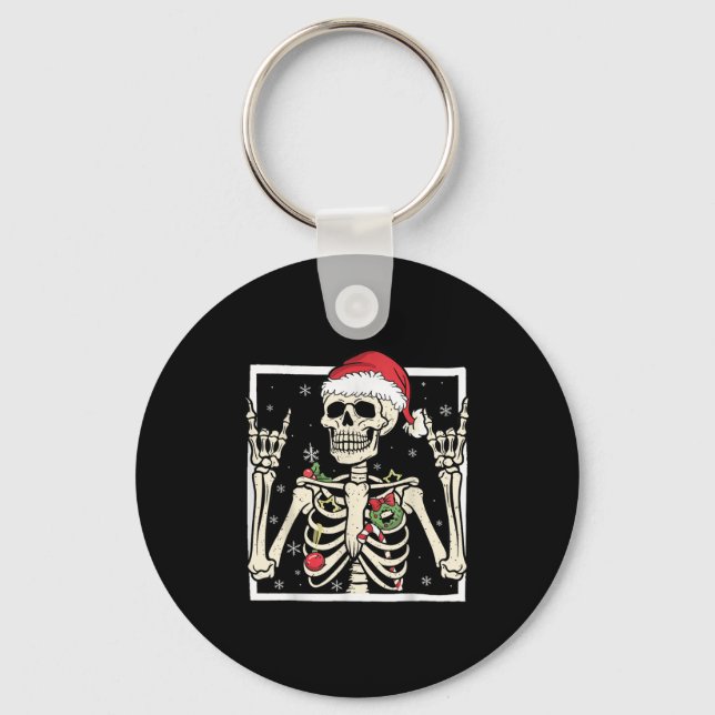 Rocker Skeleton Santa Hat Cool Christmas Punk Rock Key Ring (Front)