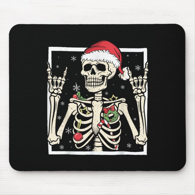 Rocker Skeleton Santa Hat Cool Christmas Punk Rock Mouse Mat (Front)