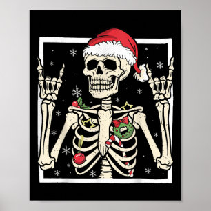 Rocker Skeleton Santa Hat Cool Christmas Punk Rock Poster