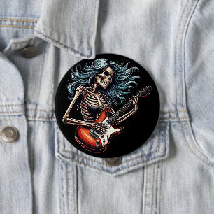 Rocker Skeleton woman playing guitar Dark art 10 Cm Round Badge