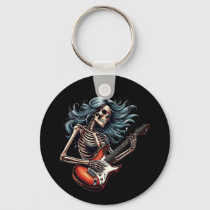 Rocker Skeleton woman playing guitar Dark art Key Ring