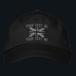 Rocker Union Jack Flag England Swag Embroidery Embroidered Hat<br><div class="desc">Here's a great Union Jack style embroidered baseball cap. Ask us for other custom embroidery requests that you might have by using the "Ask this Designer" link you find on this product page. Embroidery designs are available in a selection of popular colour options. Use the "Ask this Designer" link to...</div>