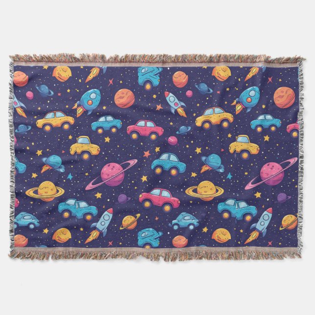 Rocket Adventure Pattern For Kids Spaces Throw Blanket (Front)