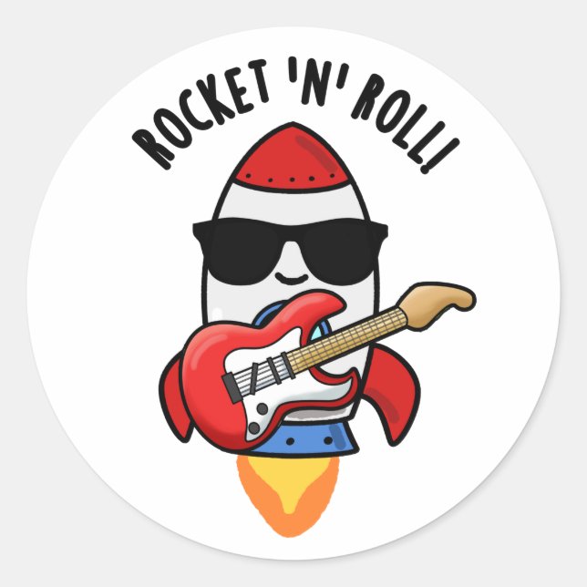 Rocket And Roll Funny Rocket Pun  Classic Round Sticker (Front)