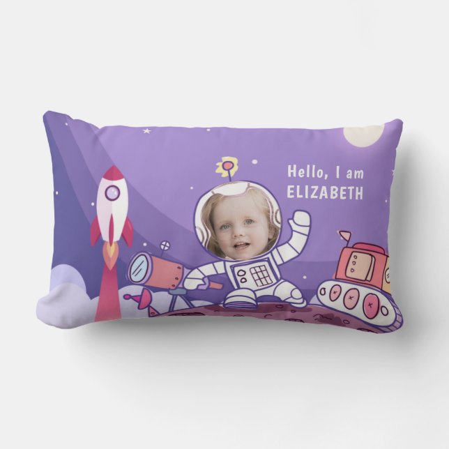 Rocket Astronaut Space Suit Custom Photo Kids Room Lumbar Cushion (Front)