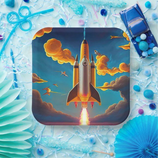 Rocket at sunset paper plate (Party)