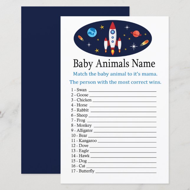 Rocket Baby Animals Name Game (Front/Back)