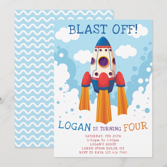 Rocket Birthday Invitation (Front/Back)