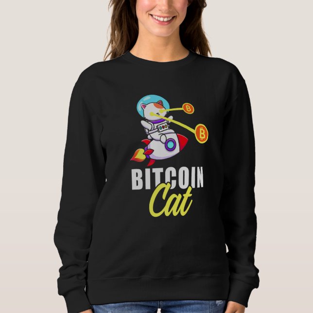 Rocket Bitcoin Cat Laser Eyes Coins Cryptocurrency Sweatshirt (Front)