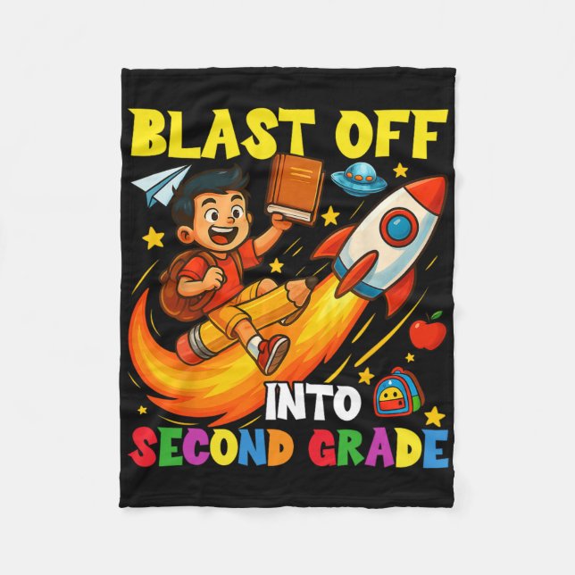 Rocket Blast Off Into Second Grade Funny Back To S Fleece Blanket (Front)