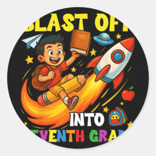 Rocket Blast Off Into Seventh Grade Funny Ck To Sc Classic Round Sticker