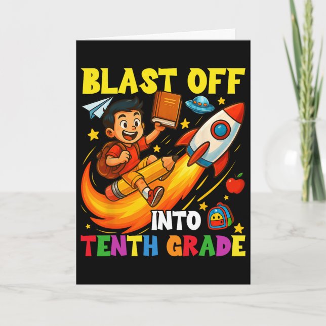Rocket Blast Off Into Sophomore Funny Ck To School Card (Front)