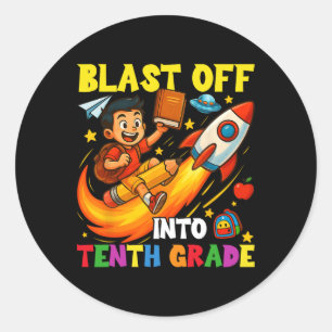 Rocket Blast Off Into Sophomore Funny Ck To School Classic Round Sticker