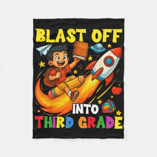 Rocket Blast Off Into Third Grade Funny Back To Sc Fleece Blanket (Front)