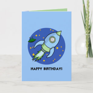 Rocket blue green Birthday Card