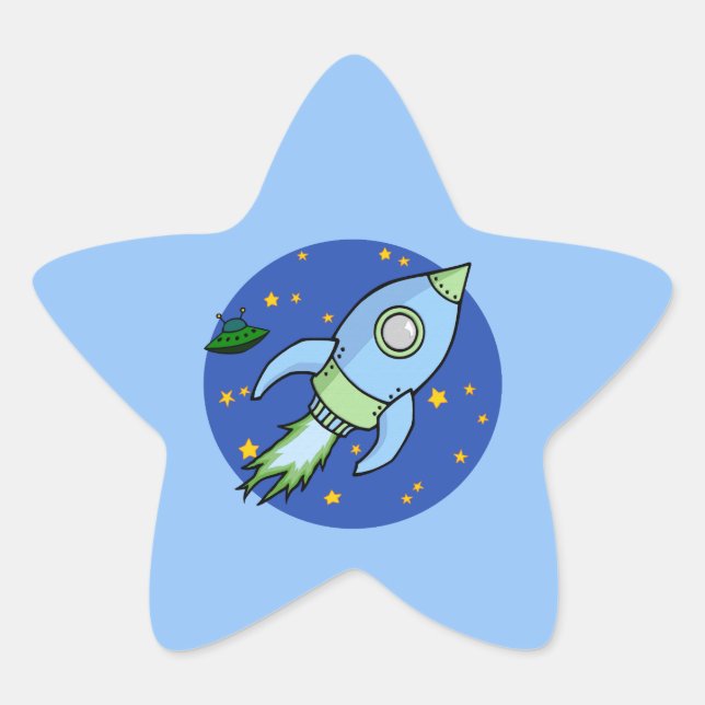 Rocket blue green Star Sticker (Front)